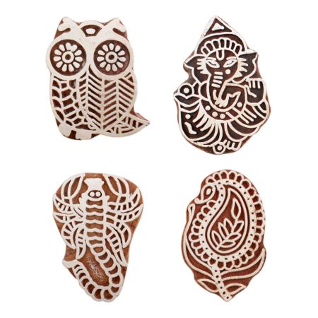 Set of 4 Piece New Mix Wooden Printing Block